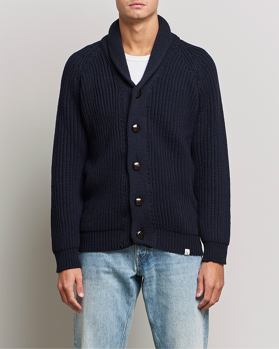 Herr |  | Peregrine | Wilkinson Ribbed Wool Cardigan Navy
