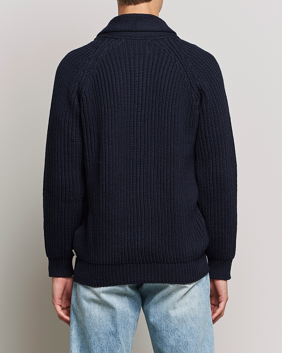 Herr | Tröjor | Peregrine | Wilkinson Ribbed Wool Cardigan Navy