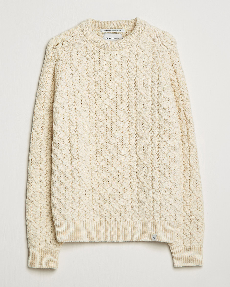 Herr | Tröjor | Peregrine | Hudson Wool Aran Knitted Jumper Cream