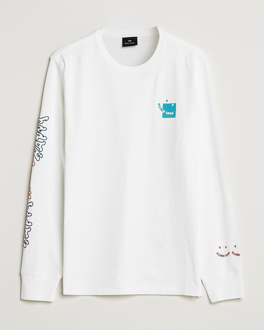 Herr | T-Shirts | PS Paul Smith | Happy Face Long Sleeve T-Shirt White