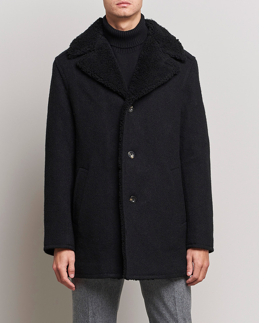 Herr | Jackor | Private White V.C. | The Shearling Car Coat Navy