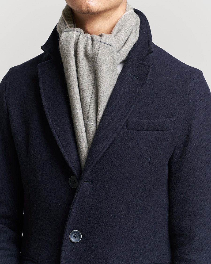Herr | Begg & Co Vale Lambswool/Cashmere Needle Check Scarf Stone Multi | Begg & Co | Vale Lambswool/Cashmere Needle Check Scarf Stone Multi