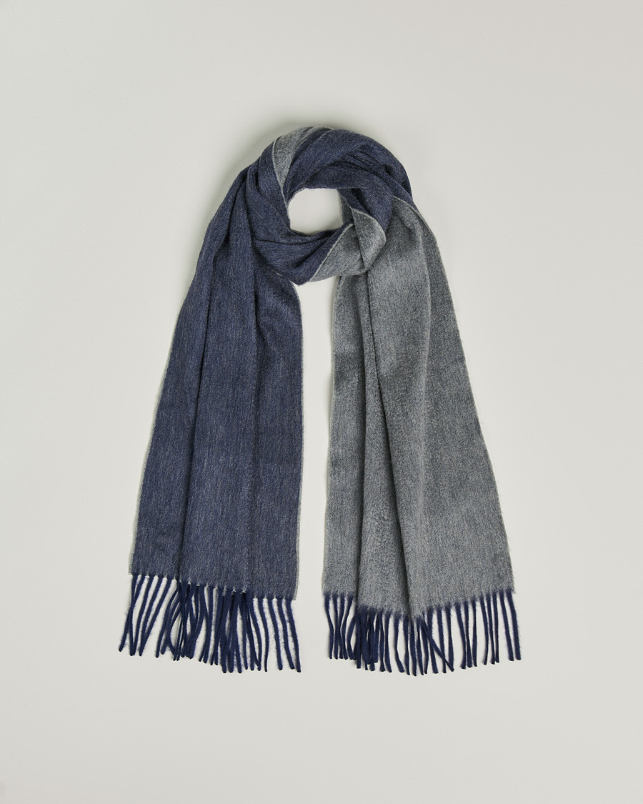 Herr | Begg & Co Arran Reversible Cashmere Scarf Navy/Grey | Begg & Co | Arran Reversible Cashmere Scarf Navy/Grey