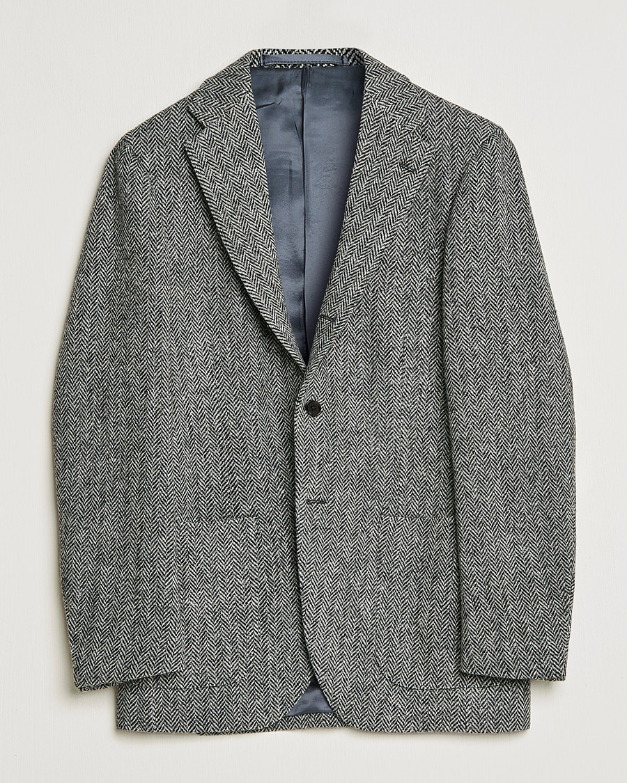 Herr | Kavajer | Beams F | Herringbone Tweed Jacket Dark Grey