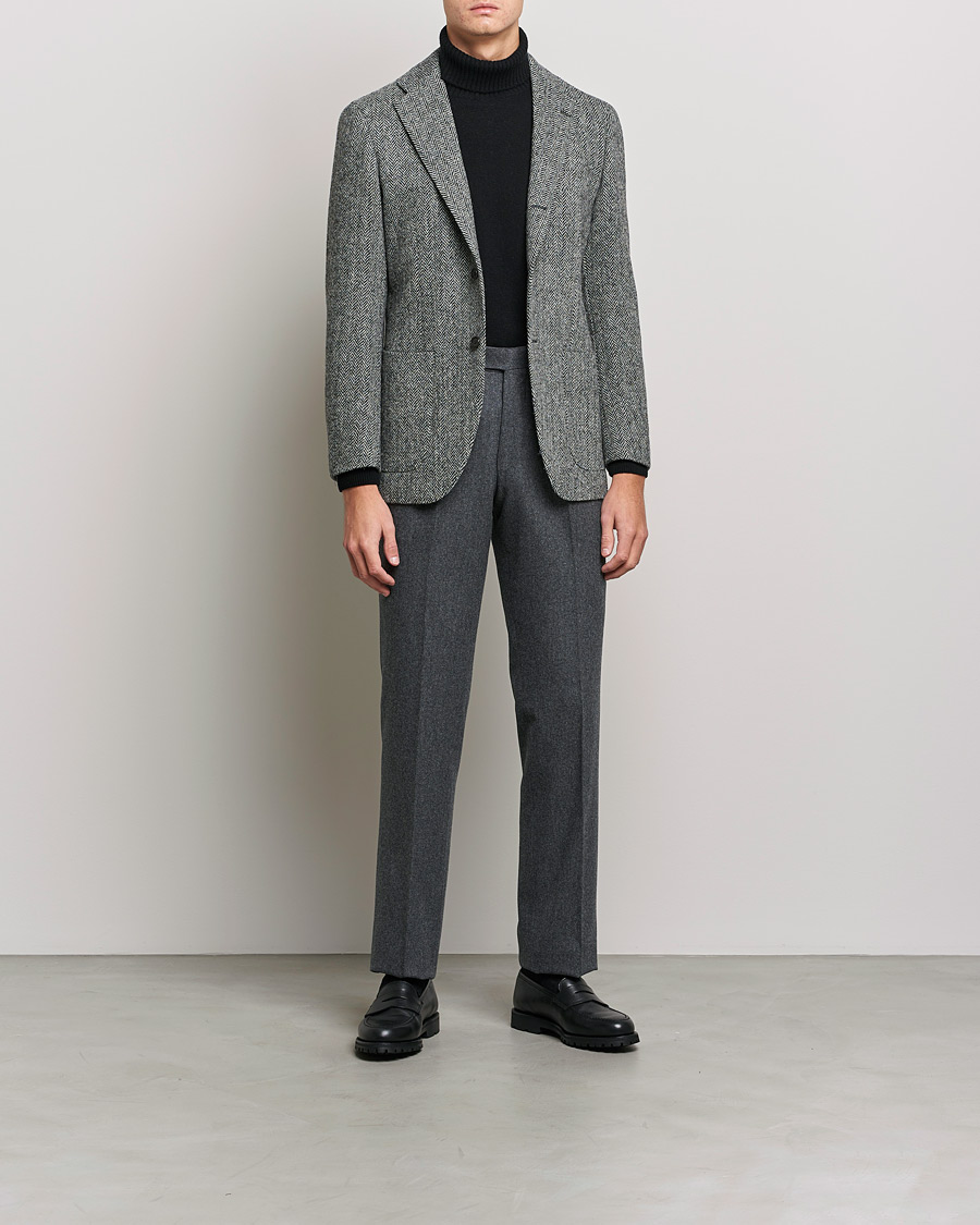 Herr | Kavajer | Beams F | Herringbone Tweed Jacket Dark Grey