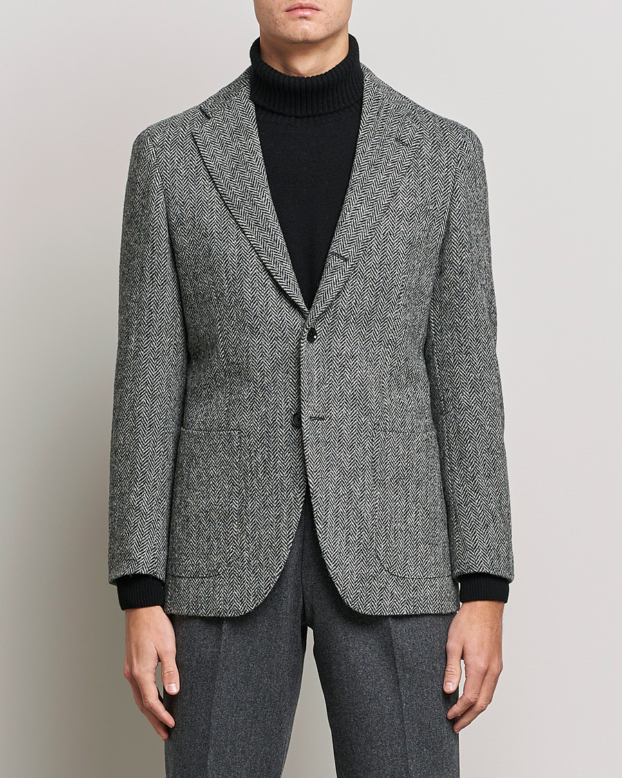 Herr | Kavajer | Beams F | Herringbone Tweed Jacket Dark Grey
