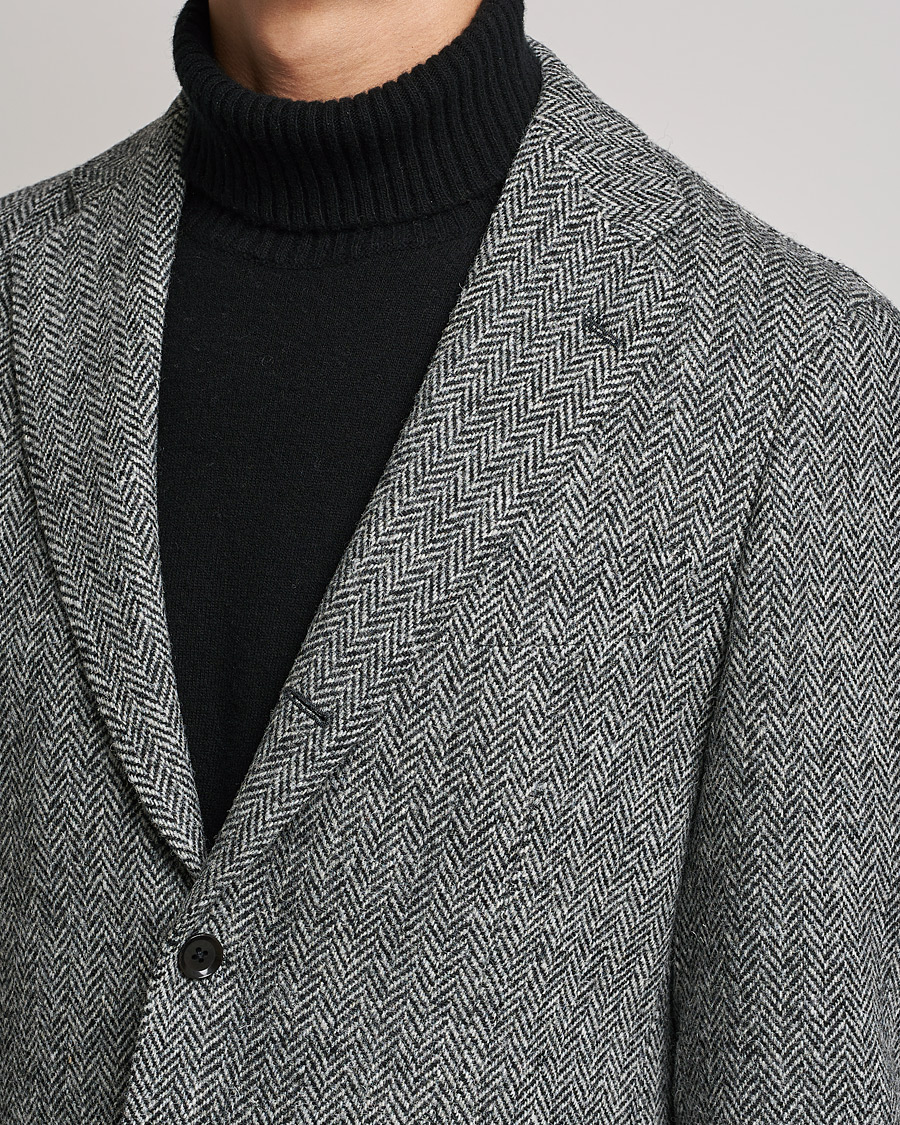 Herr | Kavajer | Beams F | Herringbone Tweed Jacket Dark Grey