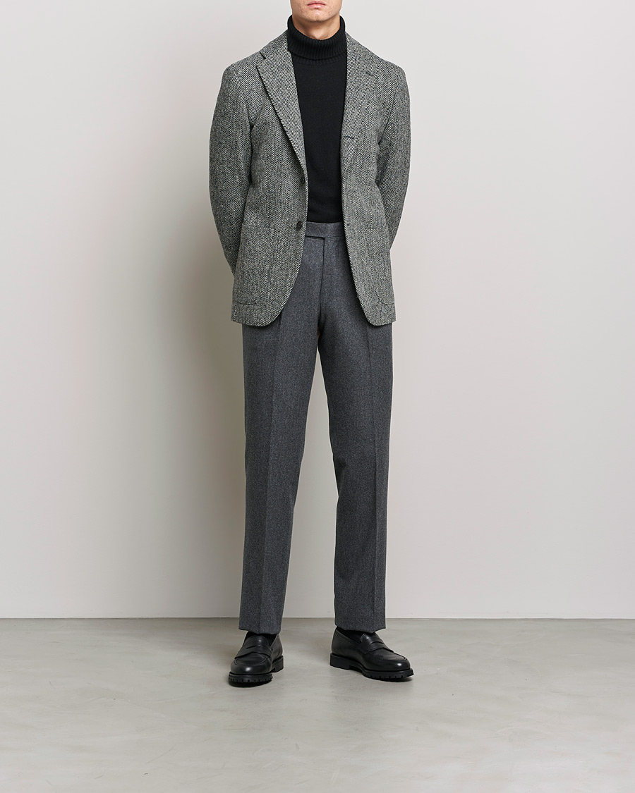 Herr | Byxor | Beams F | Pleated Flannel Trousers Dark Grey