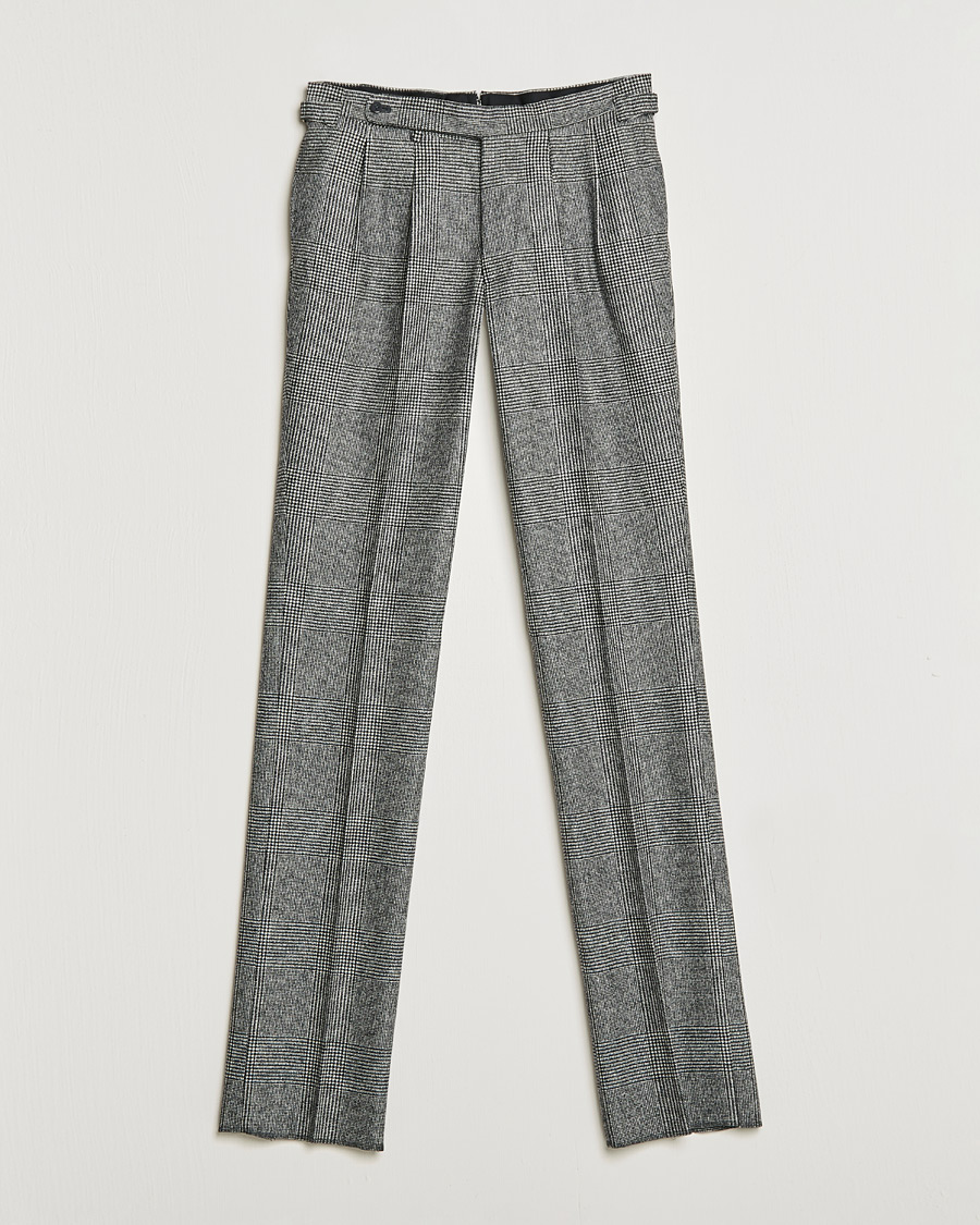 Herr | Byxor | Beams F | Pleated Flannel Trousers Grey Check