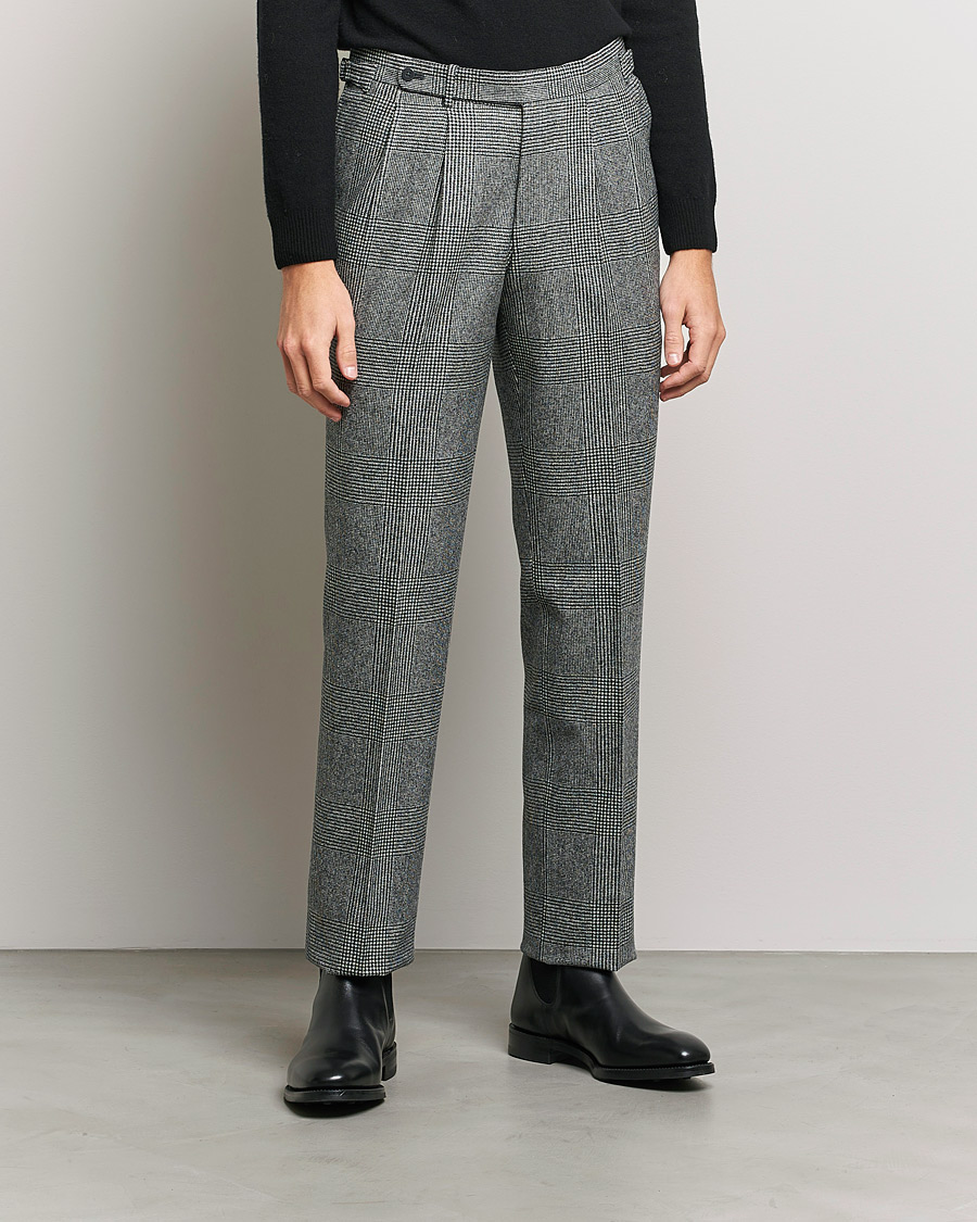 Herr | Byxor | Beams F | Pleated Flannel Trousers Grey Check