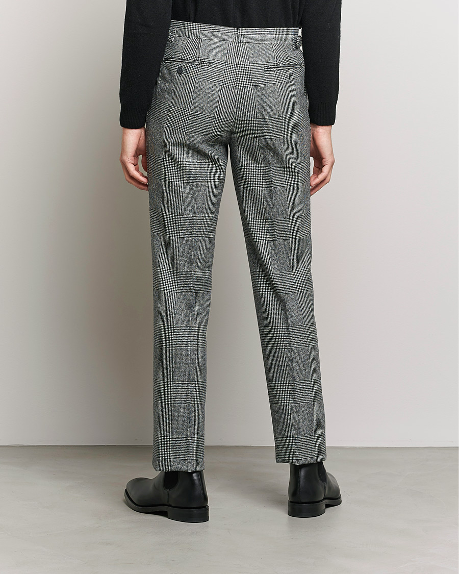 Herr | Byxor | Beams F | Pleated Flannel Trousers Grey Check