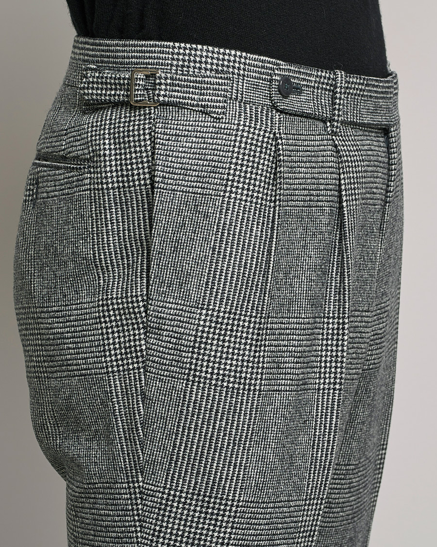 Herr | Byxor | Beams F | Pleated Flannel Trousers Grey Check