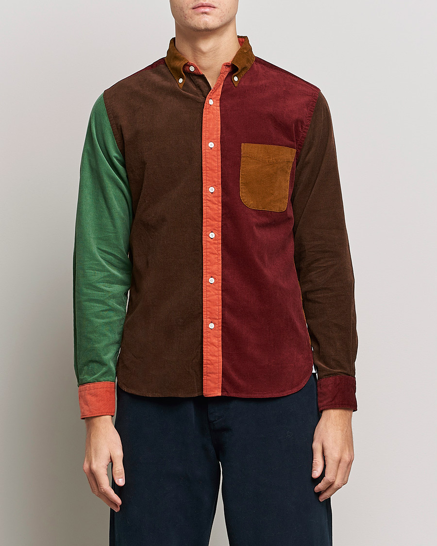 Herr | Skjortor | BEAMS PLUS | Corduroy Panel Button Down Shirt Golden Brown