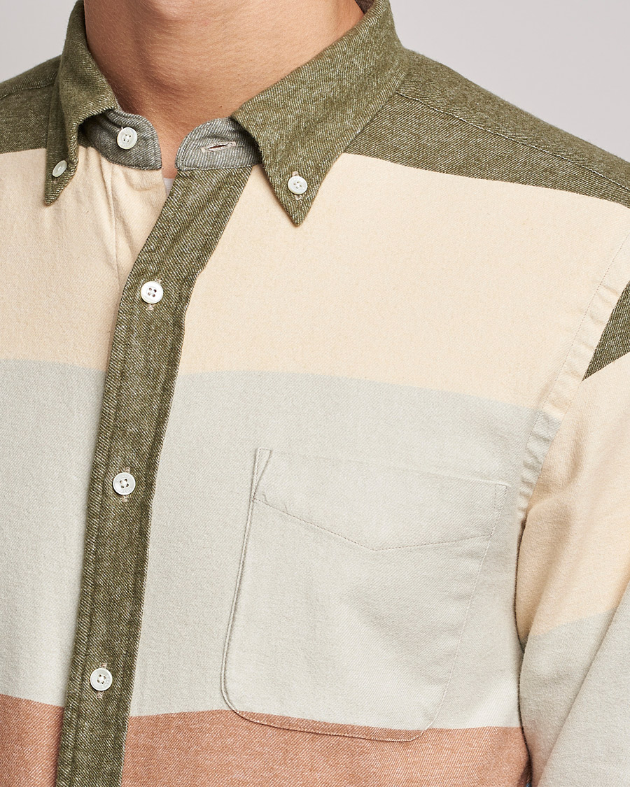 Herr | Skjortor | BEAMS PLUS | Flannel Multi Stripe Shirt Olive/Cream