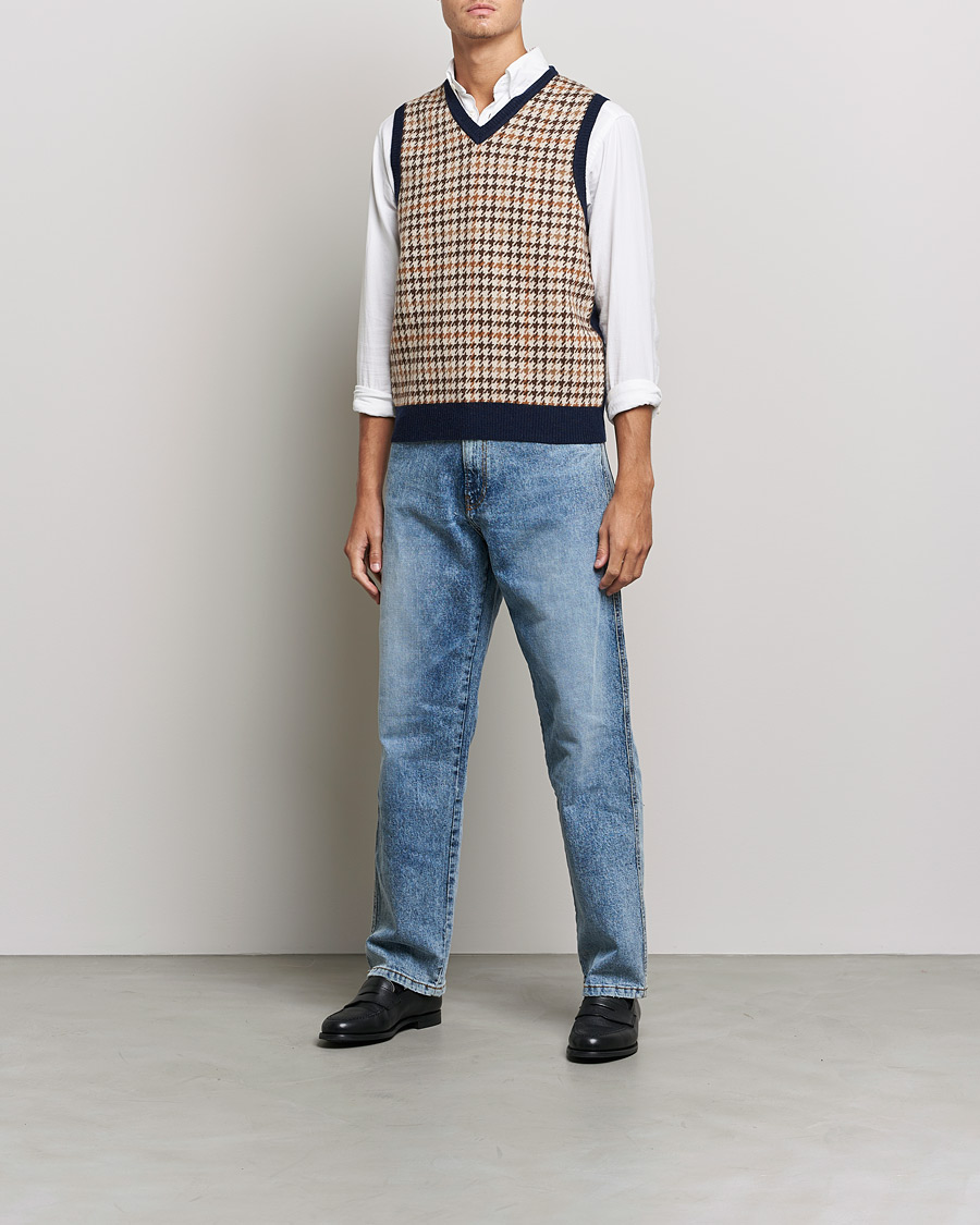 Herr | Tröjor | BEAMS PLUS | Tartan Check Knit Vest Navy/Beige