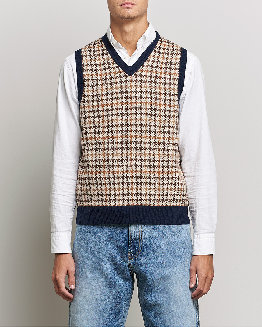 Herr | Tröjor | BEAMS PLUS | Tartan Check Knit Vest Navy/Beige