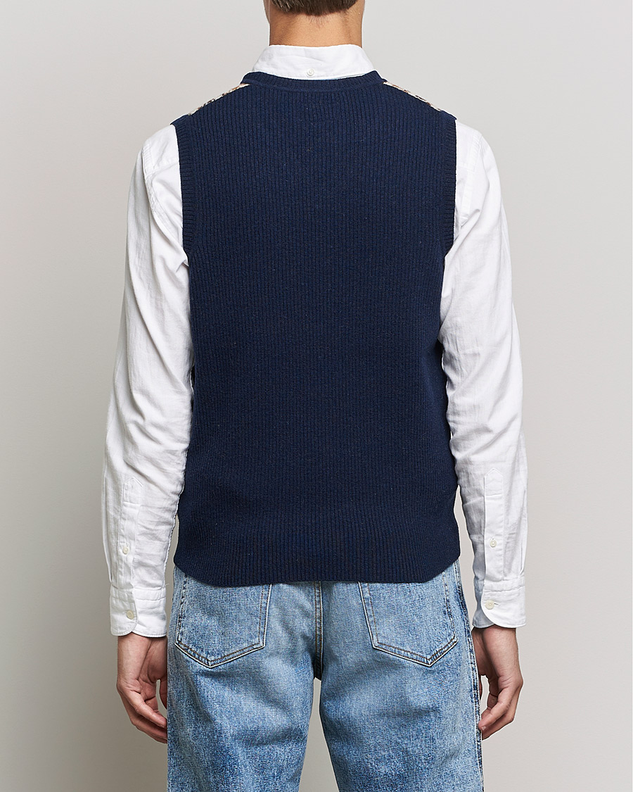 Herr | Tröjor | BEAMS PLUS | Tartan Check Knit Vest Navy/Beige