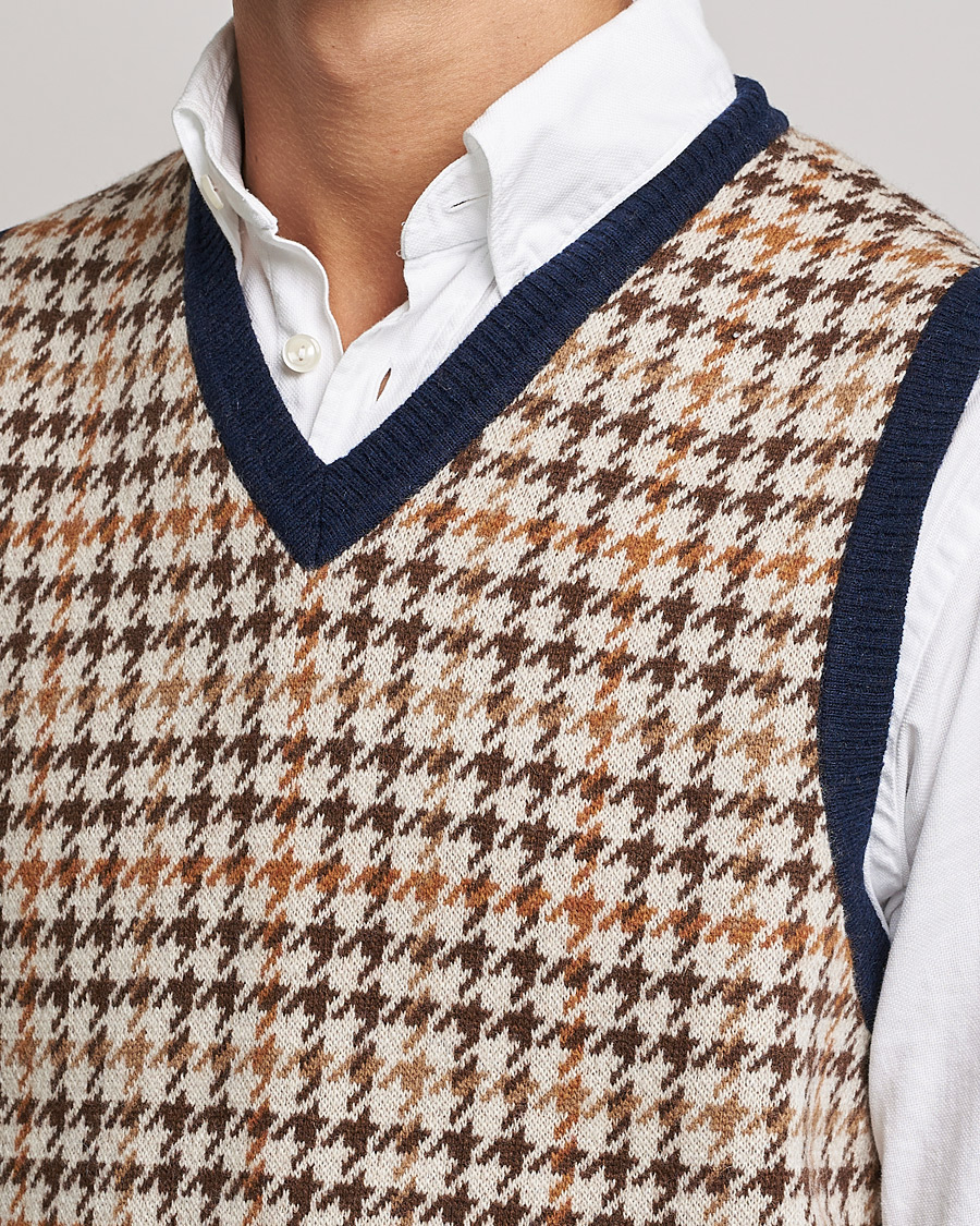 Herr | Tröjor | BEAMS PLUS | Tartan Check Knit Vest Navy/Beige
