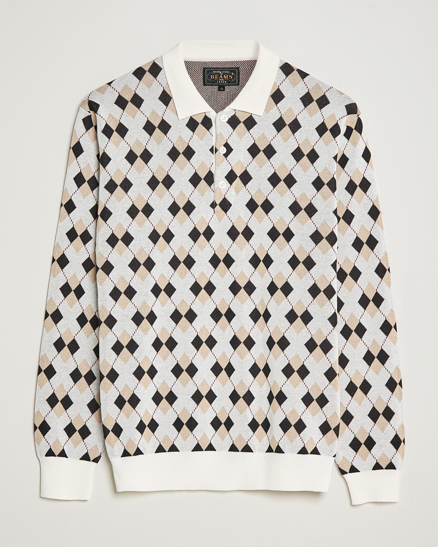 Herr | Tröjor | BEAMS PLUS | Argyle Knitted Polo Off White