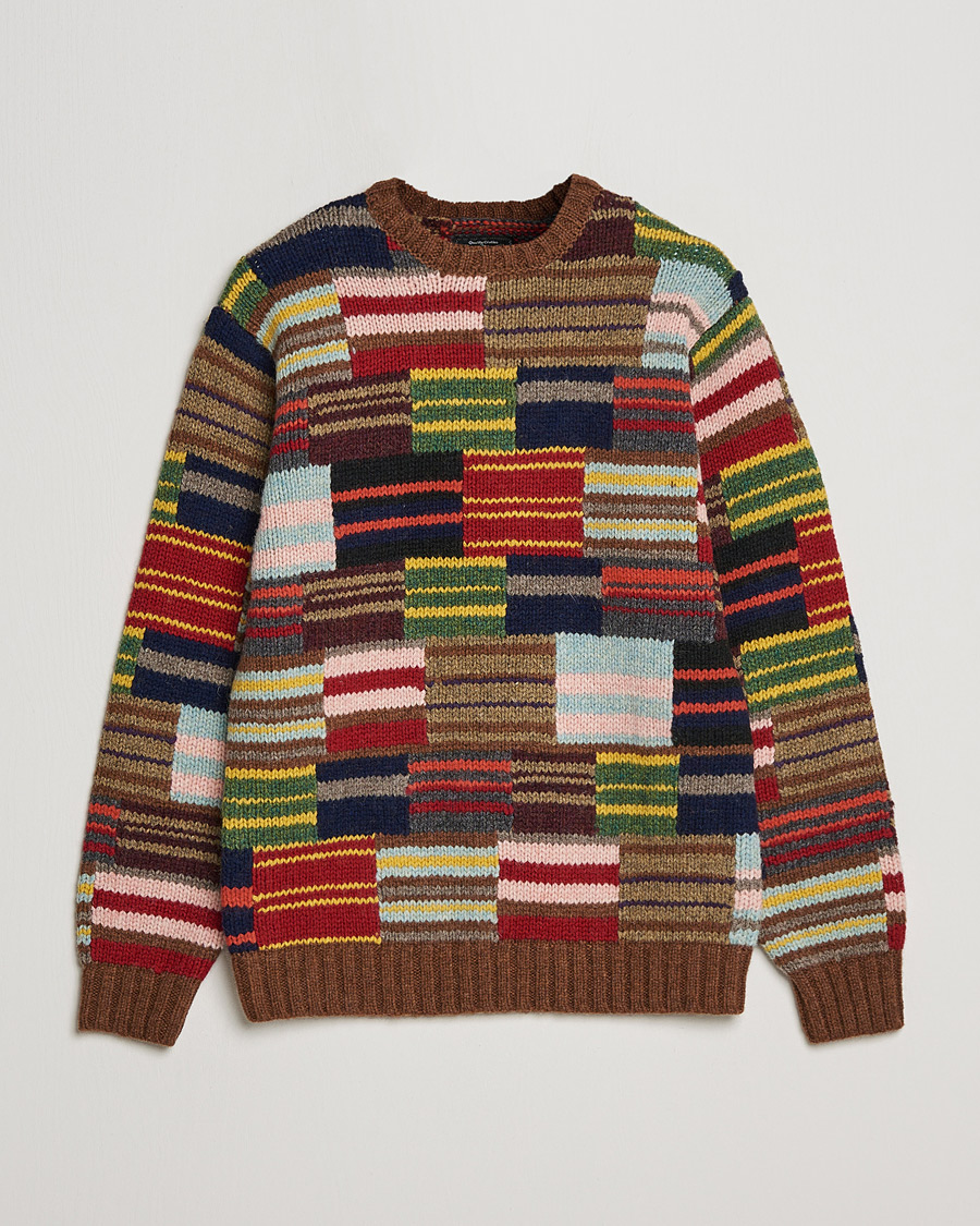 Herr | Tröjor | BEAMS PLUS | Hand Knit Patchwork Sweater Multi Stripe
