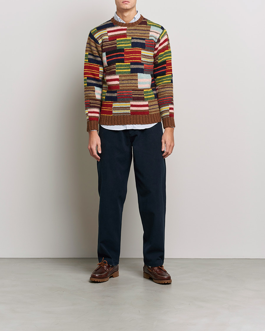 Herr | Tröjor | BEAMS PLUS | Hand Knit Patchwork Sweater Multi Stripe