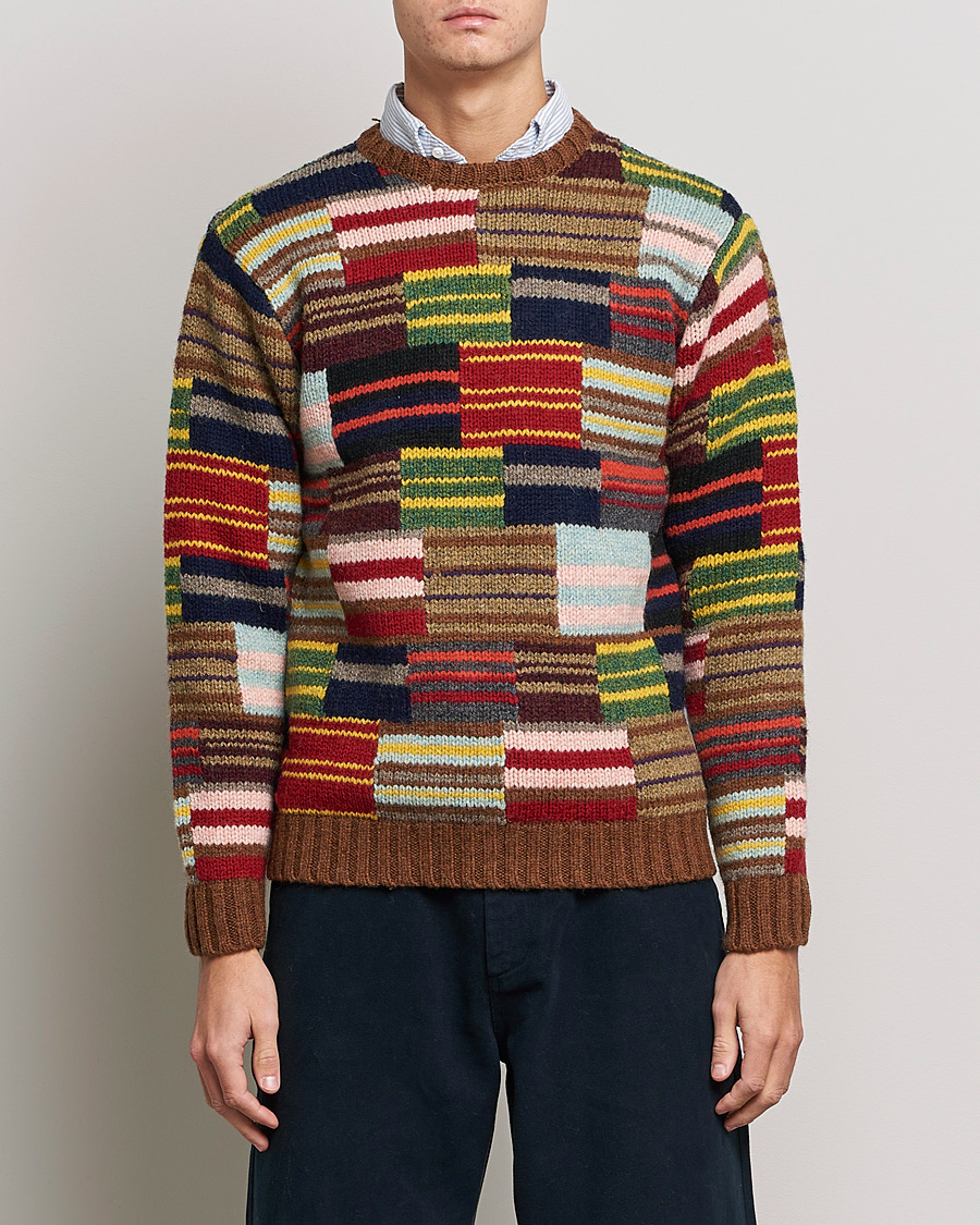 Herr | BEAMS PLUS | BEAMS PLUS | Hand Knit Patchwork Sweater Multi Stripe