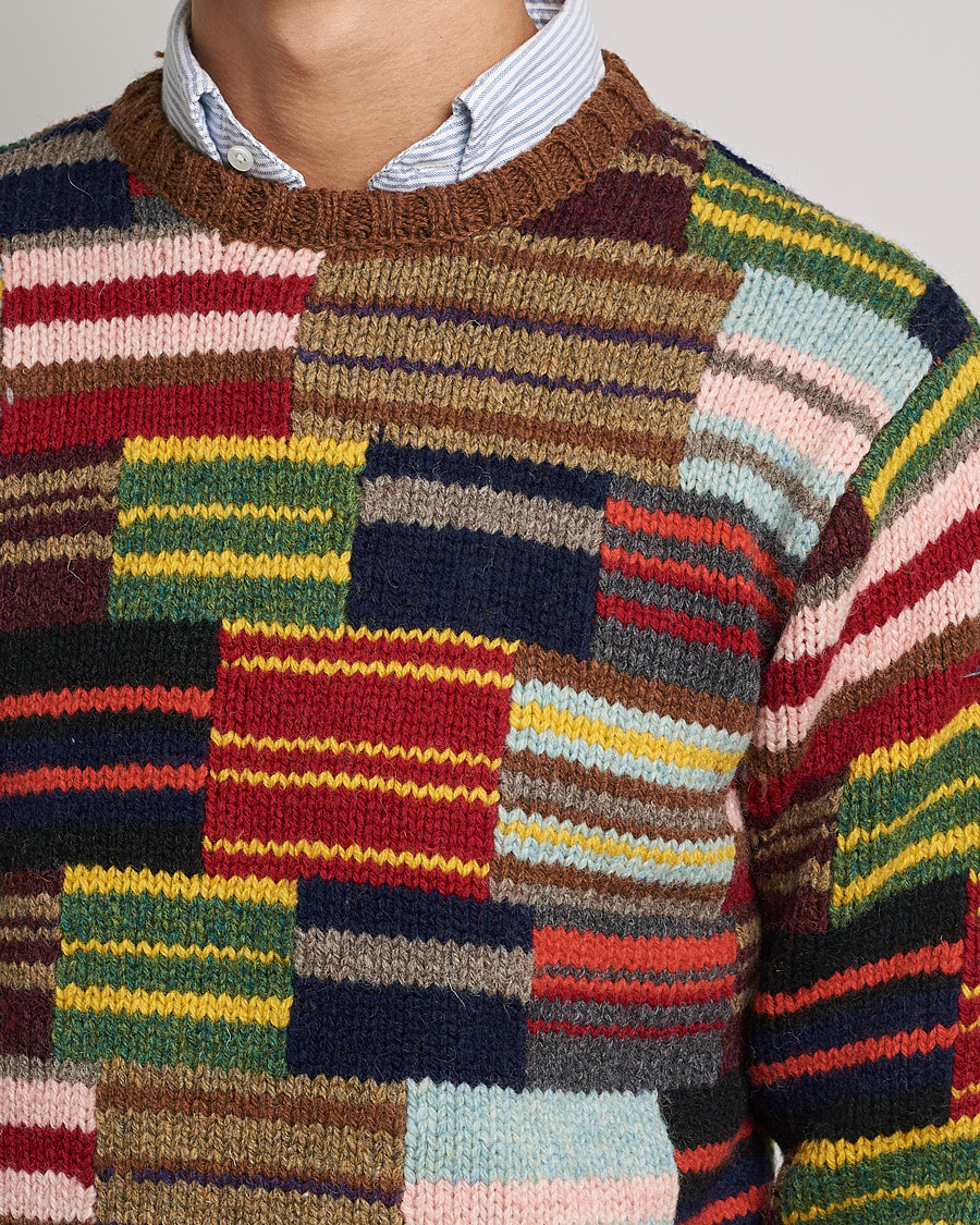Herr | Tröjor | BEAMS PLUS | Hand Knit Patchwork Sweater Multi Stripe
