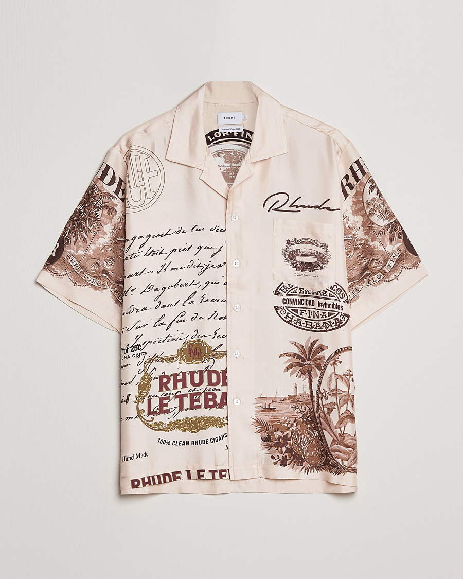 Herr | Skjortor | Rhude | Silk Cigar Short Sleeve Shirt Brown/Cream