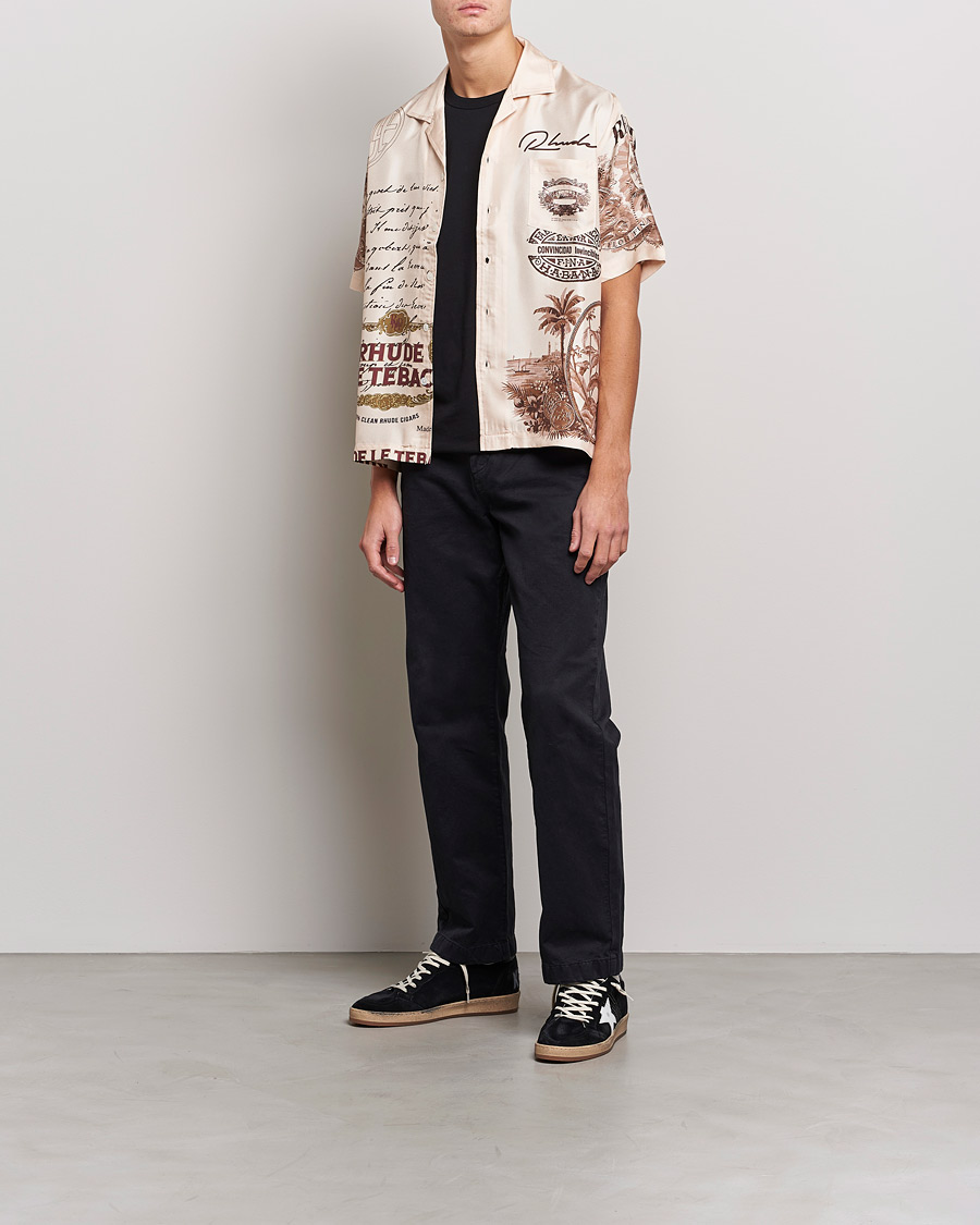 Herr | Skjortor | Rhude | Silk Cigar Short Sleeve Shirt Brown/Cream