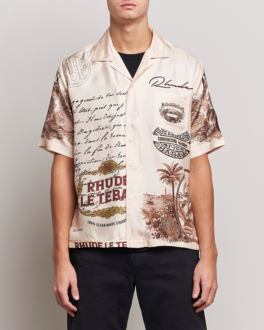 Herr | Skjortor | Rhude | Silk Cigar Short Sleeve Shirt Brown/Cream