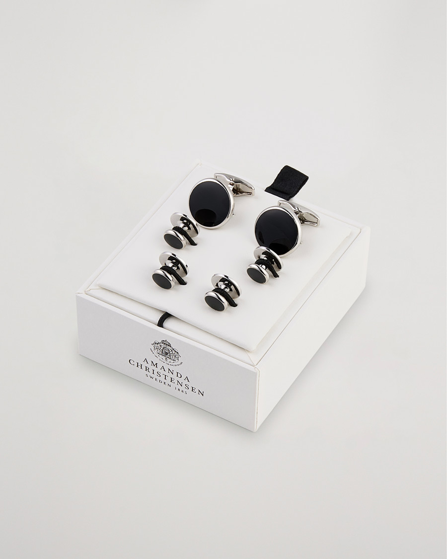 Herr | Kostym Bröllop | Amanda Christensen | Cufflink & Shirt Studs Set Black/Silver