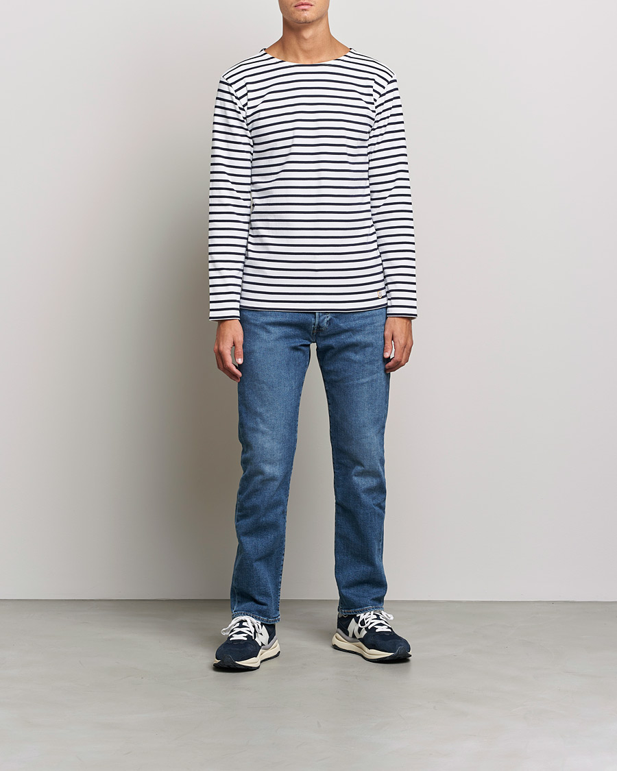 Herr | Långärmade t-shirts | Armor-lux | Houat Héritage Stripe Long Sleeve T-Shirt White/Navy