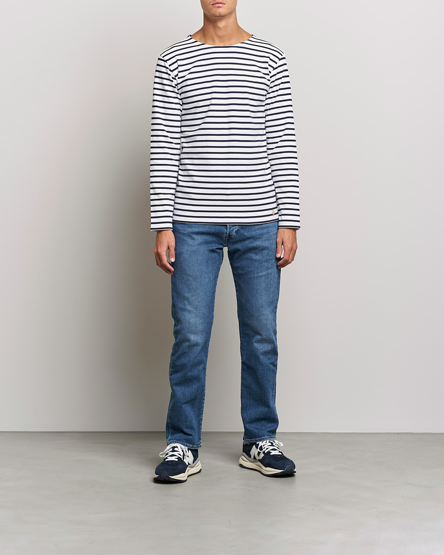 Herr | T-Shirts | Armor-lux | Houat Héritage Stripe Long Sleeve T-Shirt White/Navy