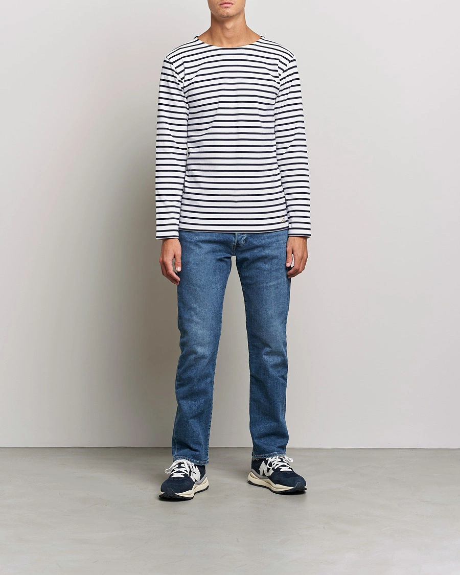 Herr | T-Shirts | Armor-lux | Houat Héritage Stripe Long Sleeve T-Shirt White/Navy