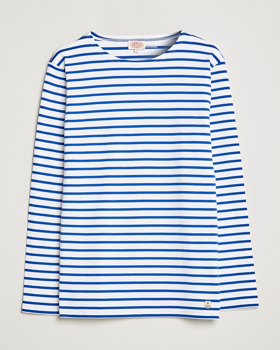 Herr | T-Shirts | Armor-lux | Houat Héritage Stripe Long Sleeve T-Shirt White/Blue