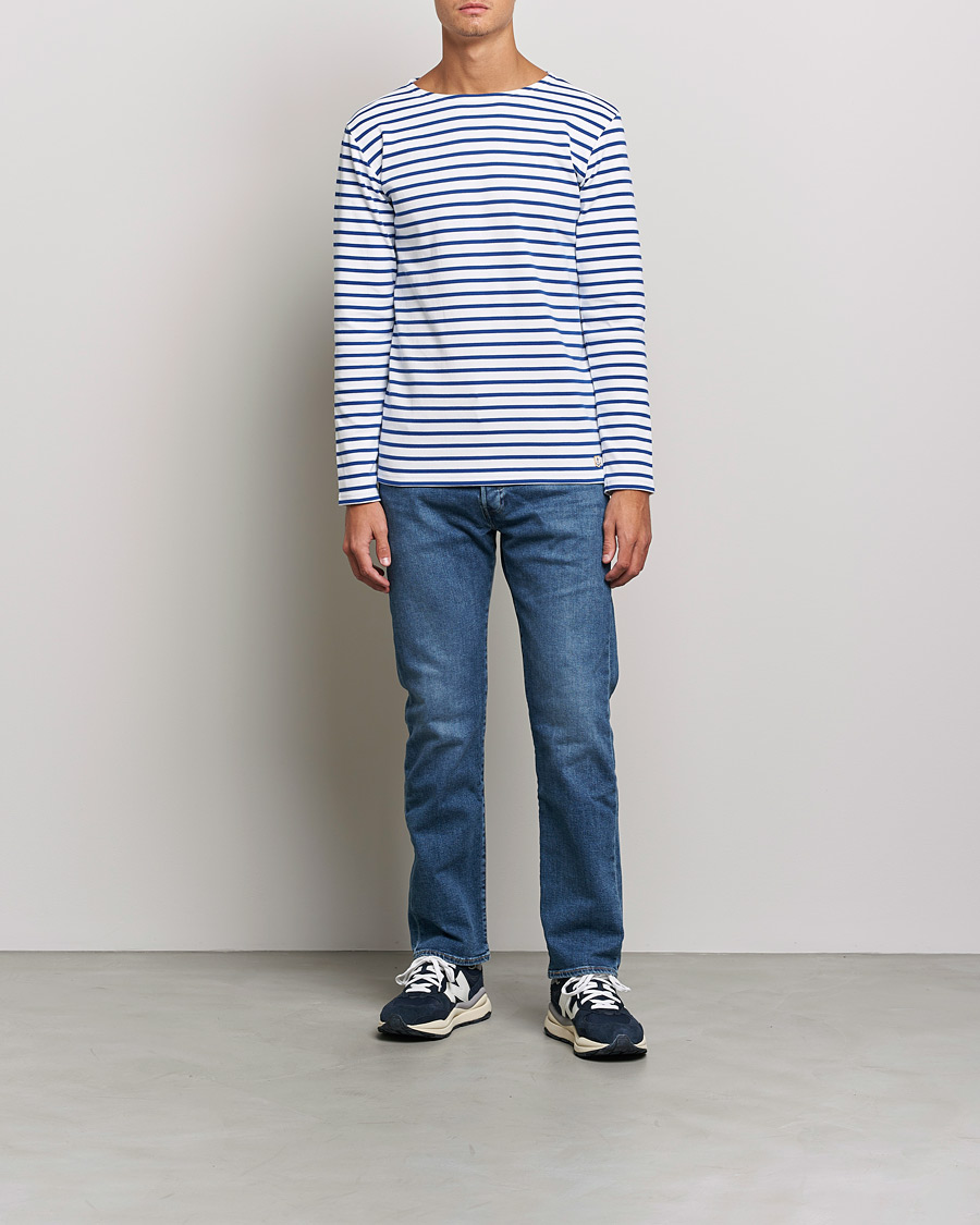 Herr | T-Shirts | Armor-lux | Houat Héritage Stripe Long Sleeve T-Shirt White/Blue