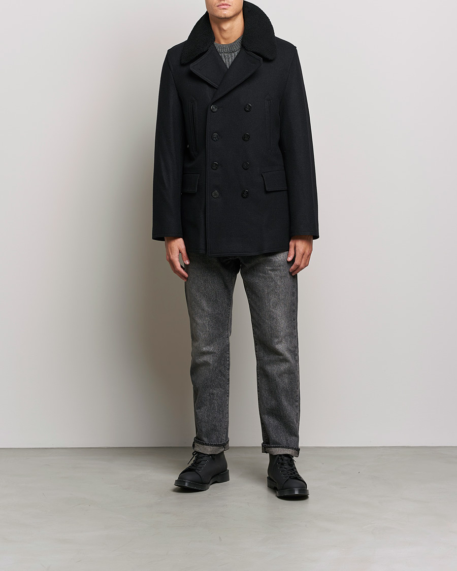 Herr | Jackor | Gloverall | Churchill Reefer Shearling Peacoat Black