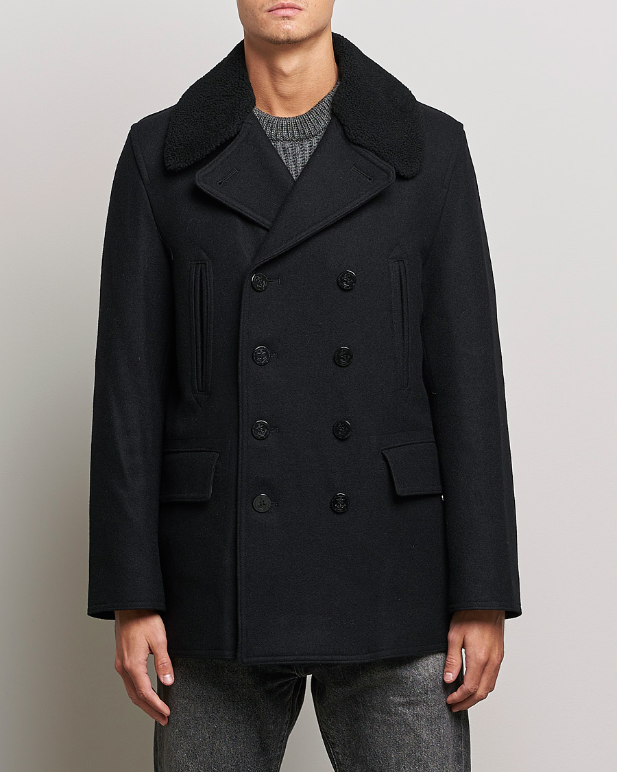 Herr | Jackor | Gloverall | Churchill Reefer Shearling Peacoat Black
