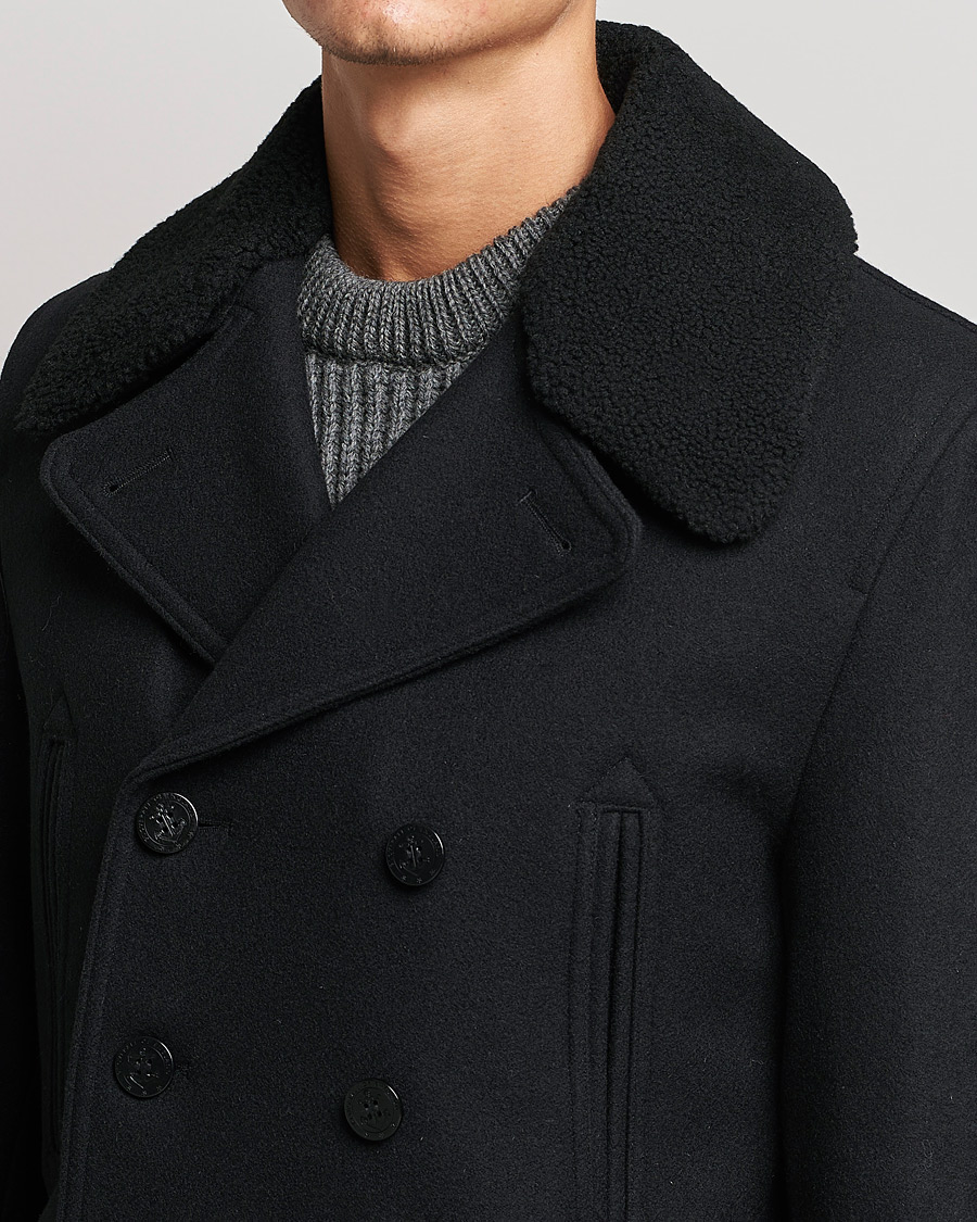 Herr | Jackor | Gloverall | Churchill Reefer Shearling Peacoat Black