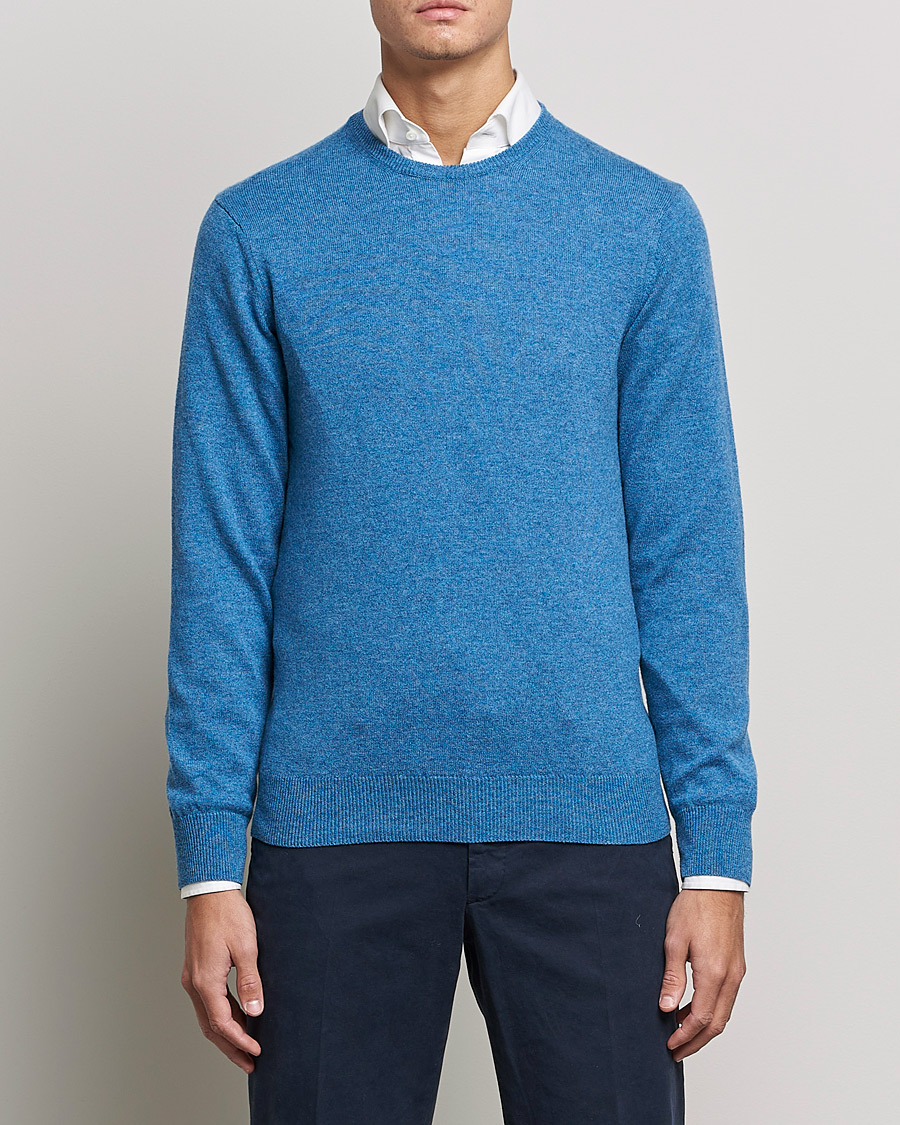 Herr | Kashmirtröjor | Piacenza Cashmere | Cashmere Crew Neck Sweater Light Blue