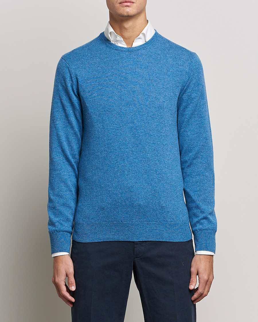 Herr | Gåvor | Piacenza Cashmere | Cashmere Crew Neck Sweater Light Blue