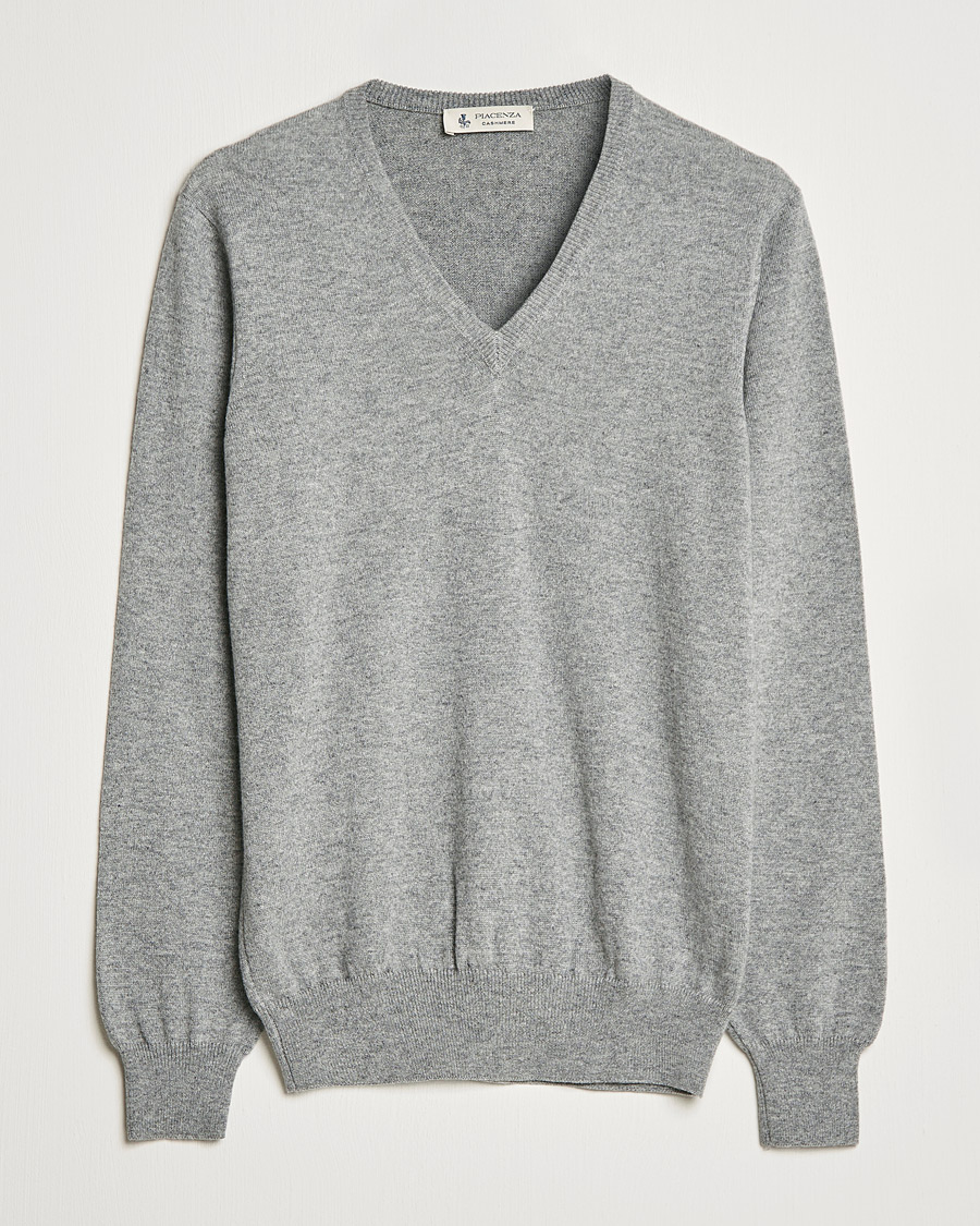 Herr | Tröjor | Piacenza Cashmere | Cashmere V Neck Sweater Light Grey