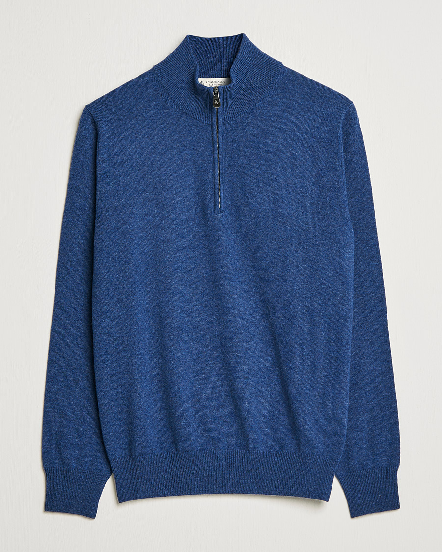 Herr | Tröjor | Piacenza Cashmere | Cashmere Half Zip Sweater Indigo Blue