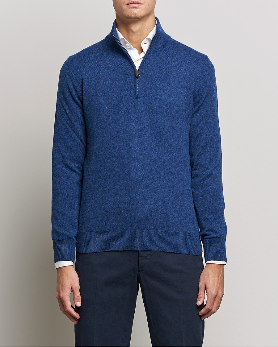 Herr | Italian Department | Piacenza Cashmere | Cashmere Half Zip Sweater Indigo Blue