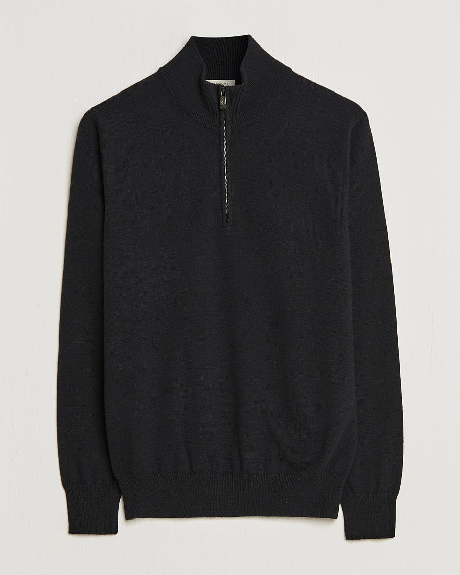 Herr | Tröjor | Piacenza Cashmere | Cashmere Half Zip Sweater Black