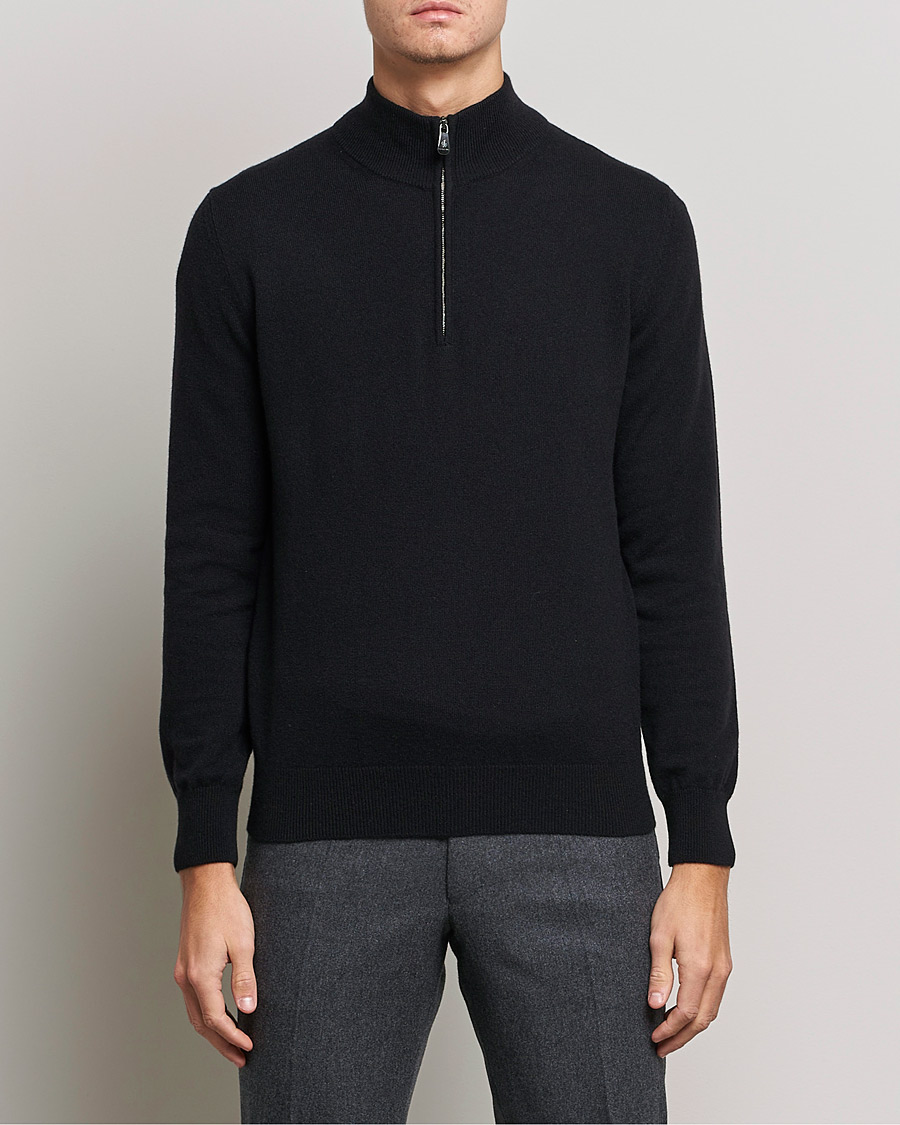 Herr | Kashmirtröjor | Piacenza Cashmere | Cashmere Half Zip Sweater Black