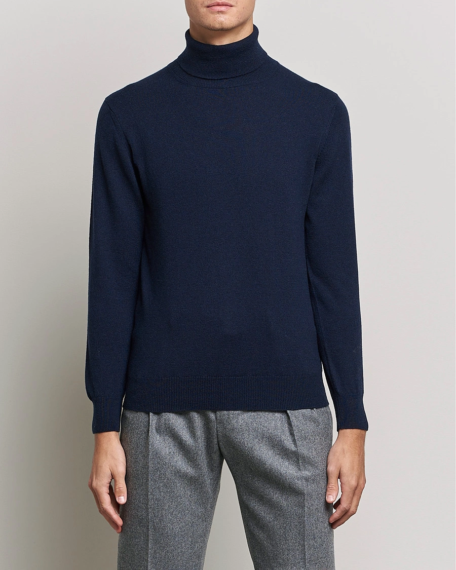 Herr | Polotröjor | Piacenza Cashmere | Cashmere Rollneck Sweater Navy