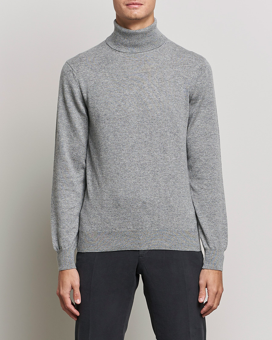 Herr | Polotröjor | Piacenza Cashmere | Cashmere Rollneck Sweater Light Grey