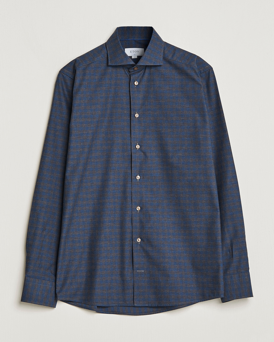 Herr | Skjortor | Eton | Fine Twill Melange Shirt Navy Blue Checked