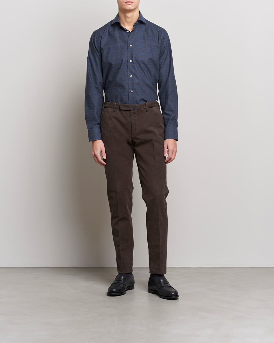 Herr | Skjortor | Eton | Fine Twill Melange Shirt Navy Blue Checked